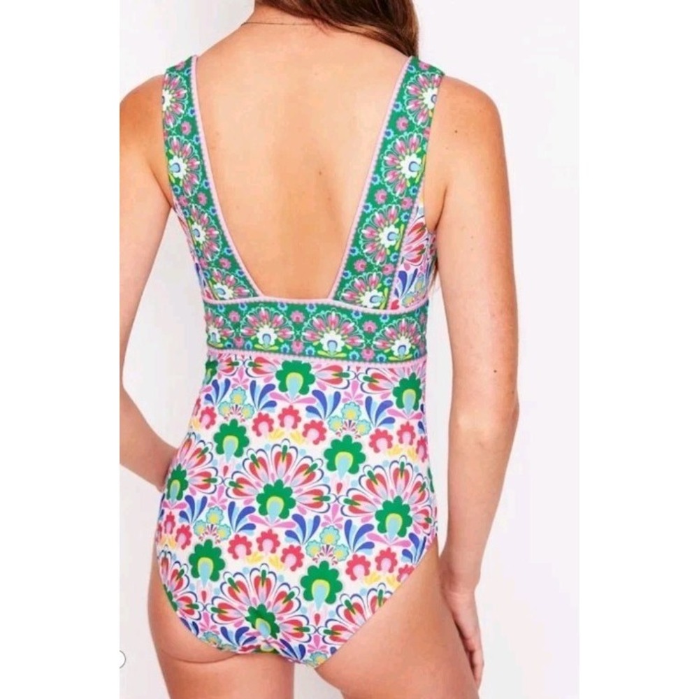 New Boden Porto V Neck Dandelion Decor One Piece Swimsuit Size 8R No Wire - Picture 4 of 7